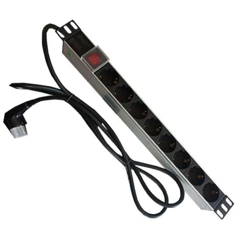 PDU Regletta Alluminio Powergreen 8 Prese Interruttore 2m - immagine 1