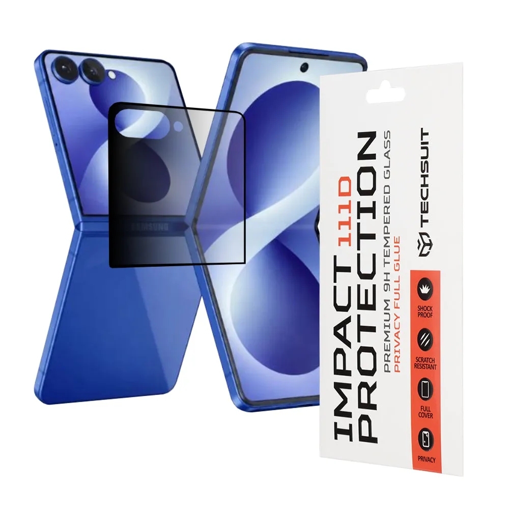 Pellicola protettiva per schermo esterno Privacy Techsuit per Samsung Galaxy Z Flip8 F776, vetro temperato, Full Glue, 111D - immagine 1