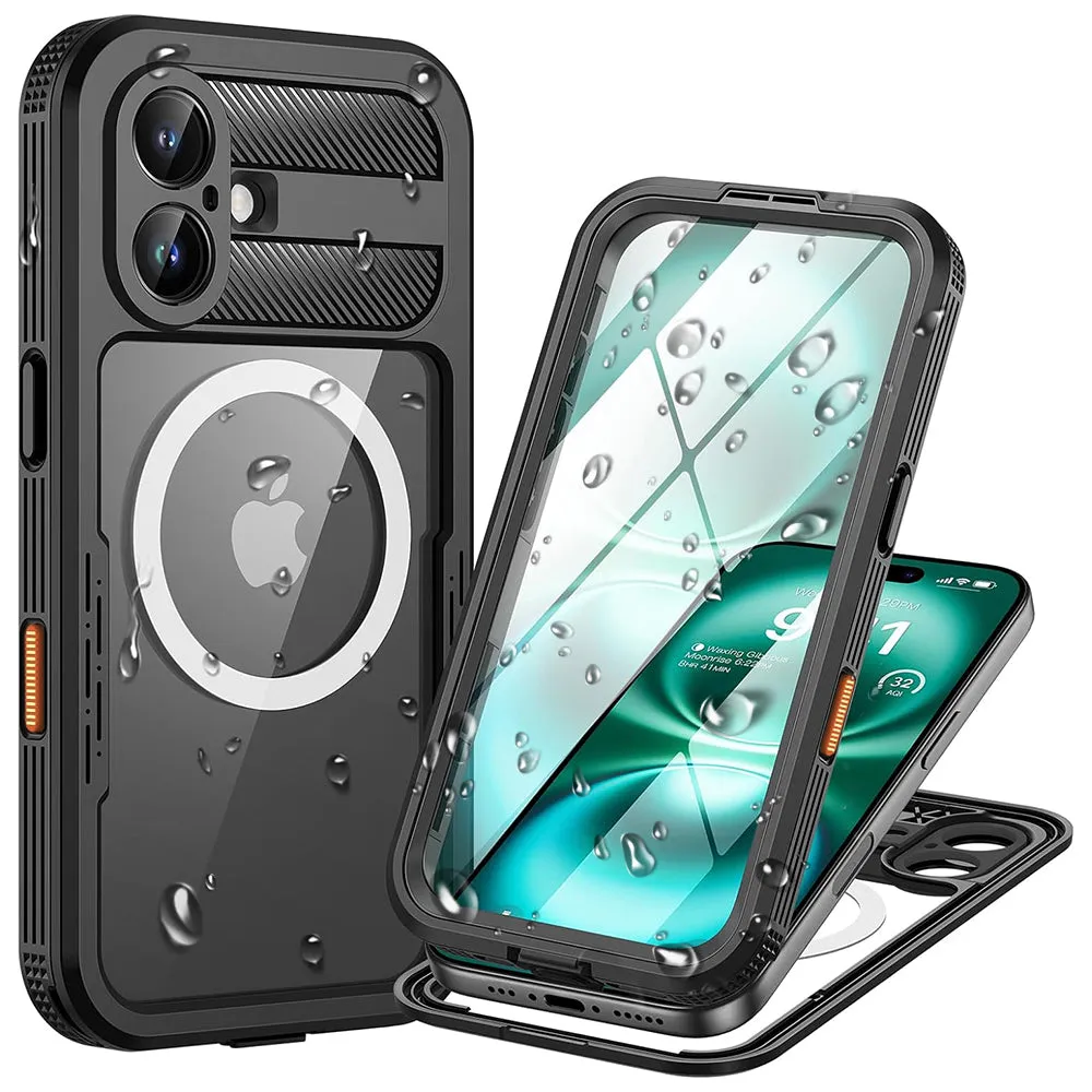 Custodia Waterproof per Apple iPhone 16, ShellBox, Carbonio, Nera - immagine 1