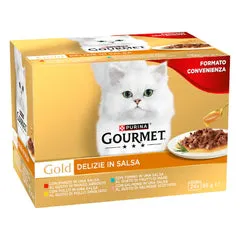 Purina Gourmet Gold Delizie in salsa Umido Gatto Multipack 24x85g 6x Manzo 6x Pollo 6x Tonno 6x Salmone - immagine 1