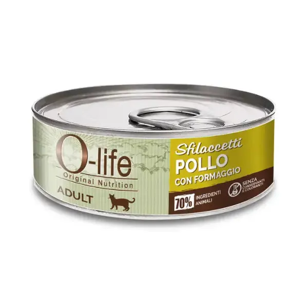 O-life Cat Adult Sfilaccetti 70 gr Pollo e formaggio - confezione da 6 pezzi - Cibo umido per gatti - immagine 1