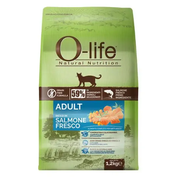 O-life Cat Adult Grain Free Salmone fresco 1,2 kg - Croccantini per gatti - immagine 1