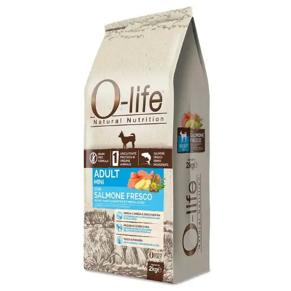 O-life Dog Grain Free Adult Mini Salmone fresco 2 kg - Croccantini per cani - immagine 1