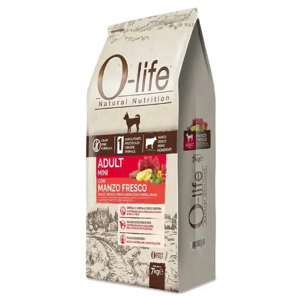 O-life Dog Grain Free Adult Mini Manzo fresco 7 kg - Croccantini per cani - immagine 1