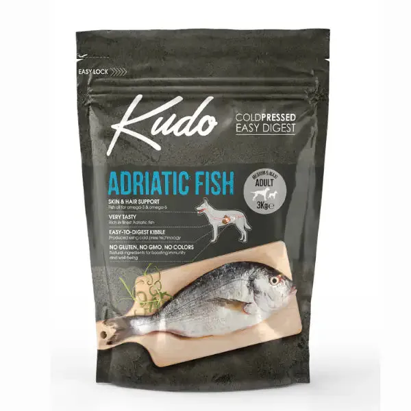 Kudo Low Grain Adult Medium/Maxi Adriatic Fish 3 kg - Croccantini per cani - immagine 1