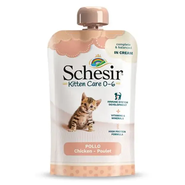 Schesir umido per gatti Kitten Care Crema in busta 150 gr Pollo - confezione da 6 pezzi - Cibo umido per gatti - immagine 1