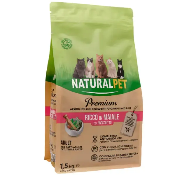 NaturalPet Premium Cat Adult Maiale e prosciutto 1,5 kg - immagine 1