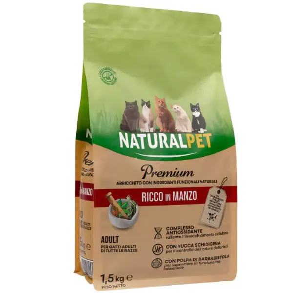 NaturalPet Premium Cat Adult Manzo e riso 1,5 kg - immagine 1