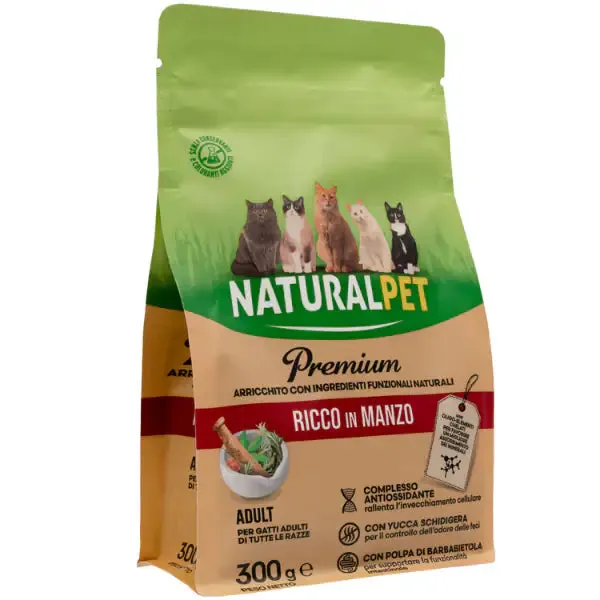 NaturalPet Premium Cat Adult Manzo e riso 300 gr - immagine 1