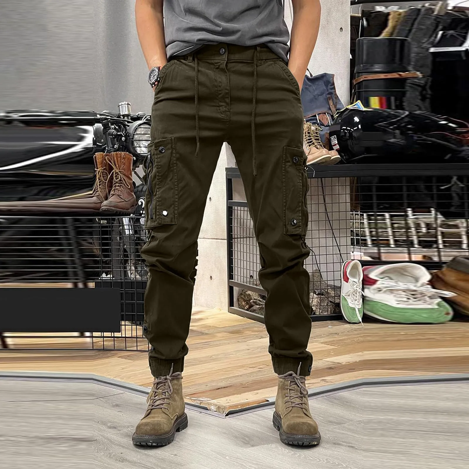 MOKBAY Pantaloni da Lavoro Invernali Uomo, Antipioggia Moto Mimetici Tasche Impermeabili Slim Fit Militari Taglie Forti Cargo, Montagna Edilizia Tattici Casual Pantaloni Moto Uomo, XL - immagine 3