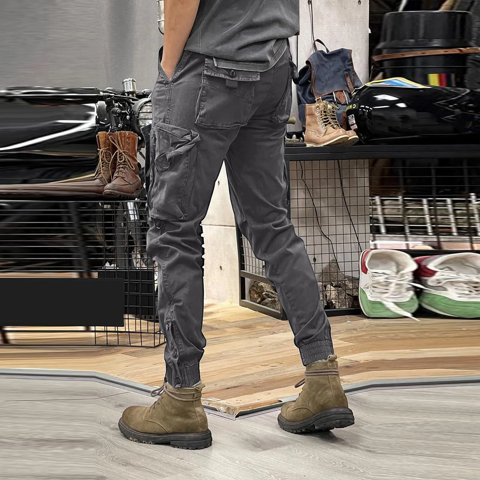 MOKBAY Pantaloni da Lavoro Uomo, Antipioggia Pantalone Cargo, Sportivi Tasche Officina Moto Tattici Abiti Militari Edilizia Montagna Slim Fit Larghi Pantaloni Mimetici Uomo, XXL - immagine 2