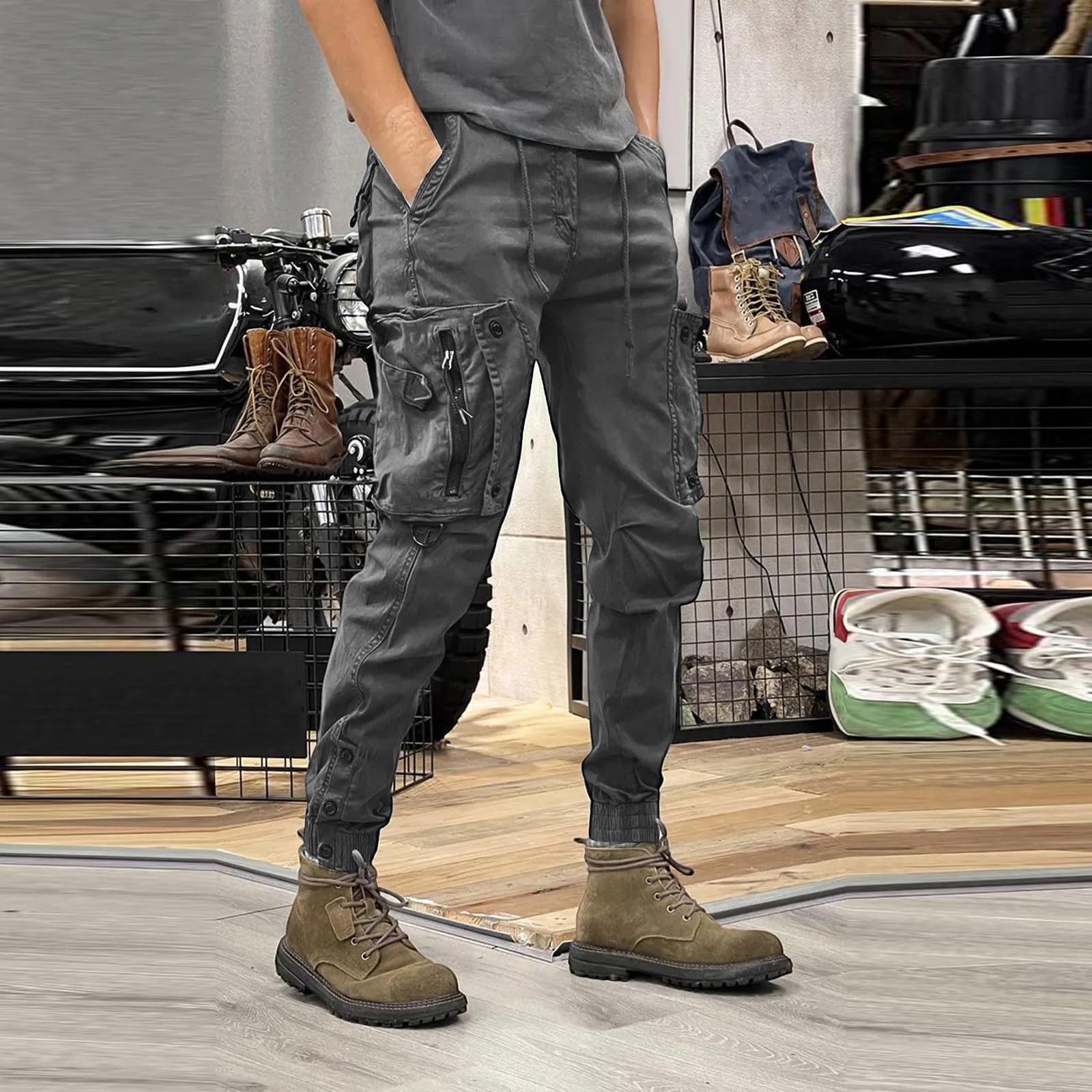 MOKBAY Pantaloni da Lavoro Uomo, Officina Edilizia Caccia Running Laterali Trekking Impermeabili Tattici, Antipioggia Mimetici Slim Fit Militari Militare Pantaloni Cargo Uomo, M - immagine 3