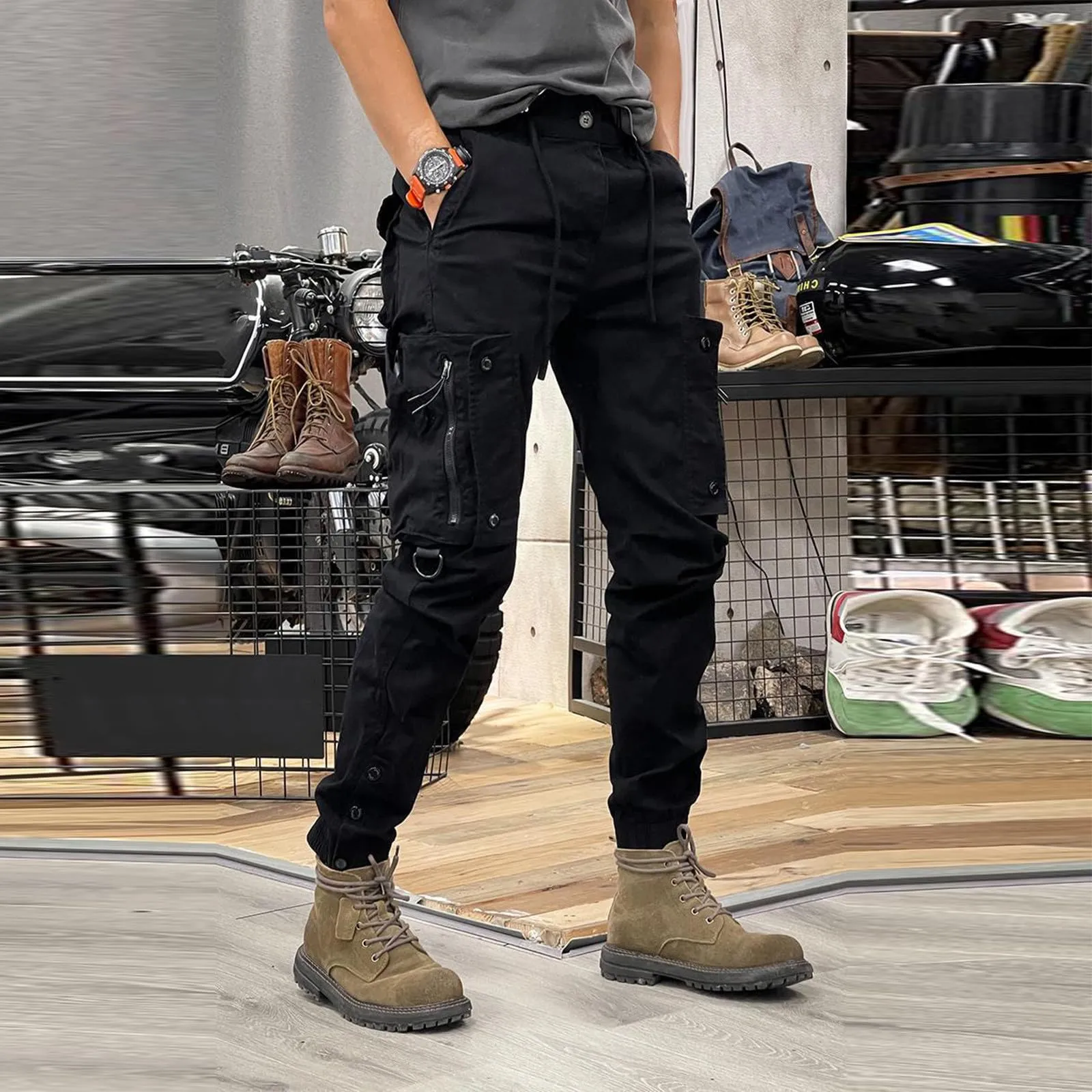 MOKBAY Pantaloni Cargo Uomo, Baggy Slim Fit Militari Sportivi Trekking Tasche da Lavoro, Cargo Montagna Caccia Running Moto Lavoro Pantaloni Moto Uomo, XXL - immagine 2