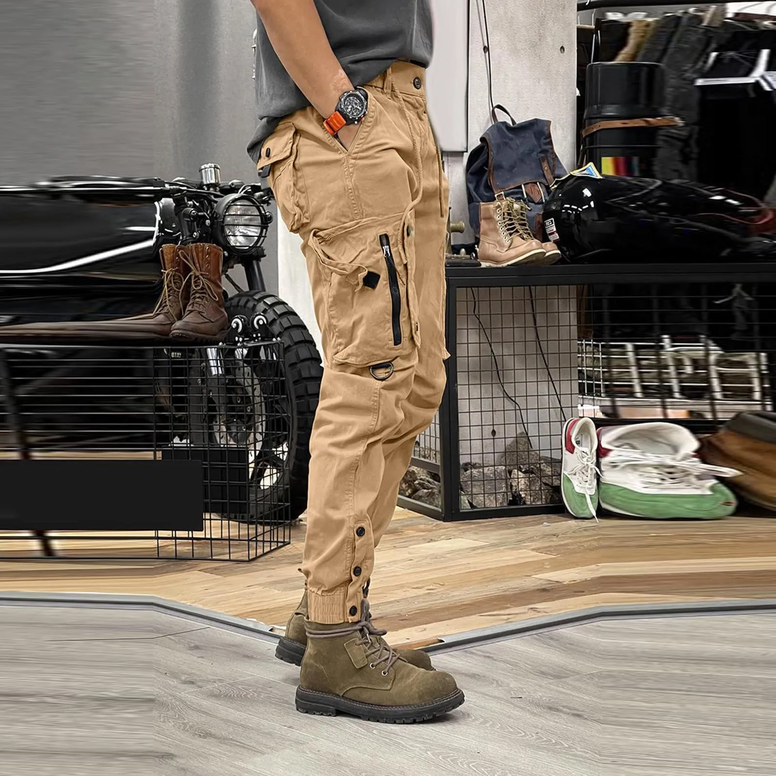 MOKBAY Pantaloni da Lavoro Uomo, Impermeabili Tasche Cargo Sportivi Lavoro Pantaloni Caccia, Taglie Forti Abiti Running Officina Trekking Baggy Slim Fit Cargo Uomo, XL - immagine 3