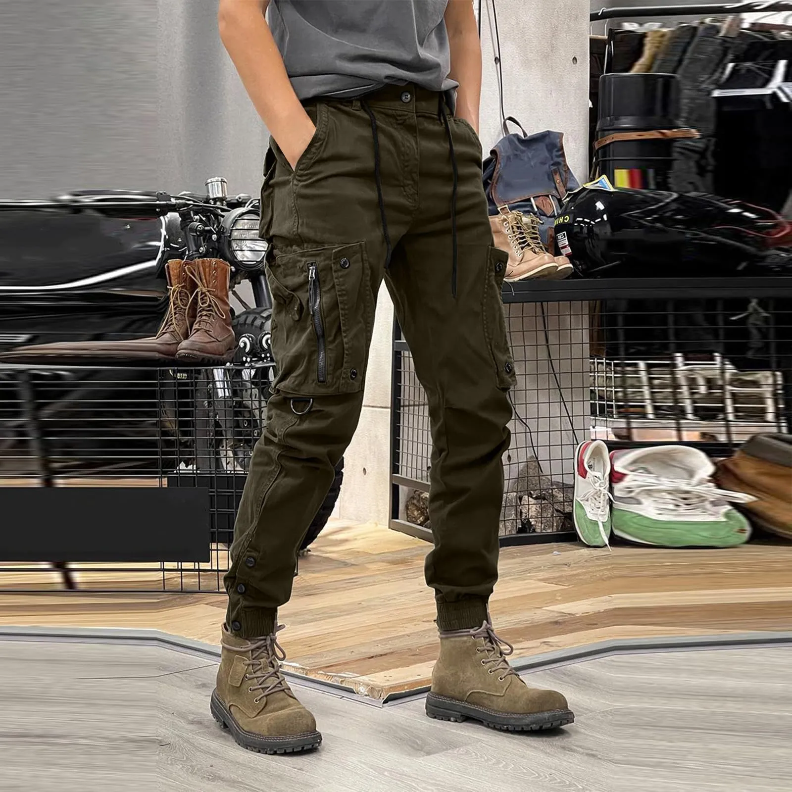 MOKBAY Pantaloni Cargo Uomo, Militare Montagna Casual Moto Officina Trekking Militari Mimetici, Tasche Taglie Forti Larghi Lavoro Laterali Pantaloni Invernali da Lavoro Uomo, XXL - immagine 2