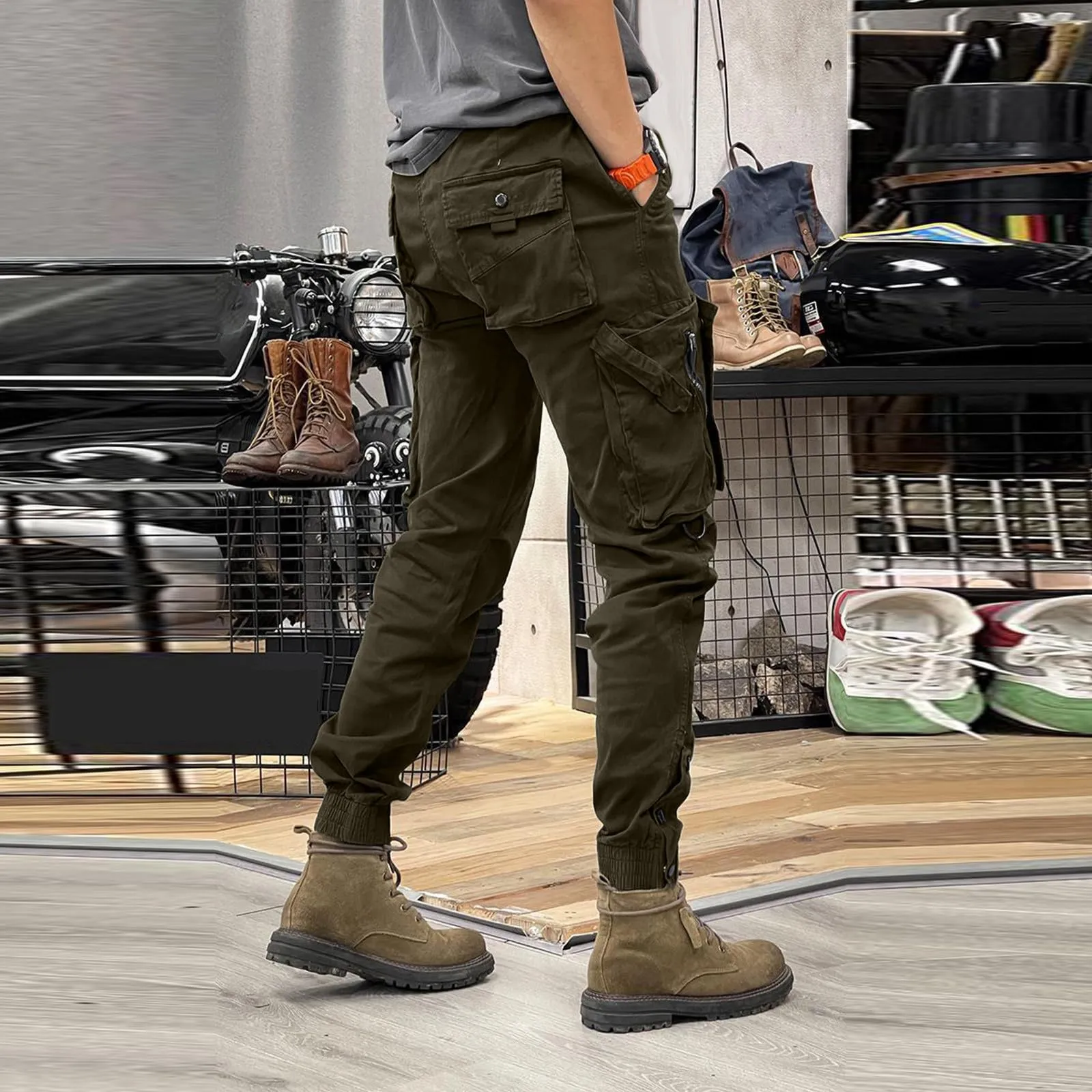 MOKBAY Pantaloni da Moto Uomo, Slim Fit Baggy Caccia Cargo, Running Trekking Cargo Militari Montagna Edilizia Casual Tasche Mimetici Pantaloni da Lavoro Uomo, L - immagine 6