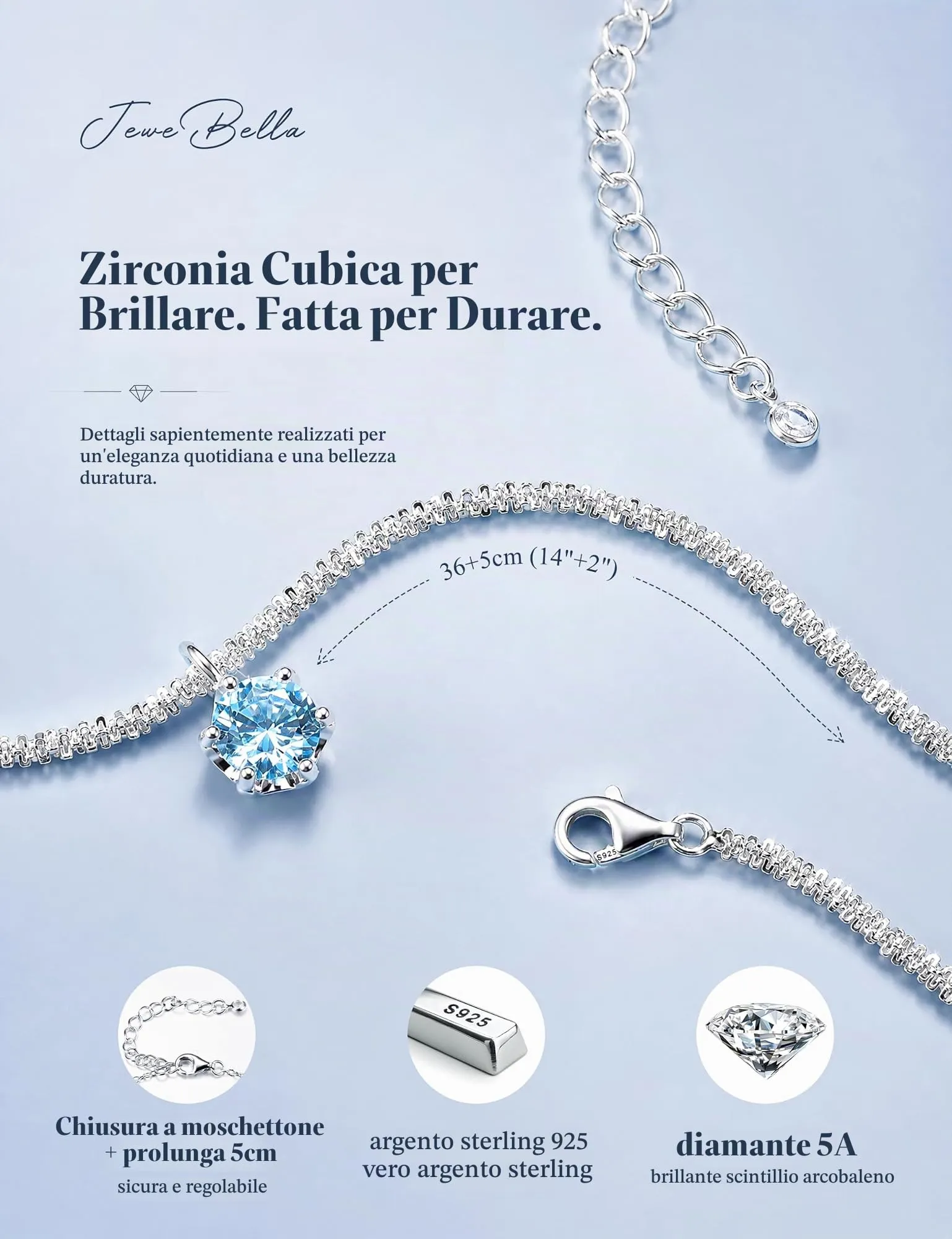 JeweBella Punto Luce Collana Placcato in Argento 925 Donna Ragazza - immagine 2