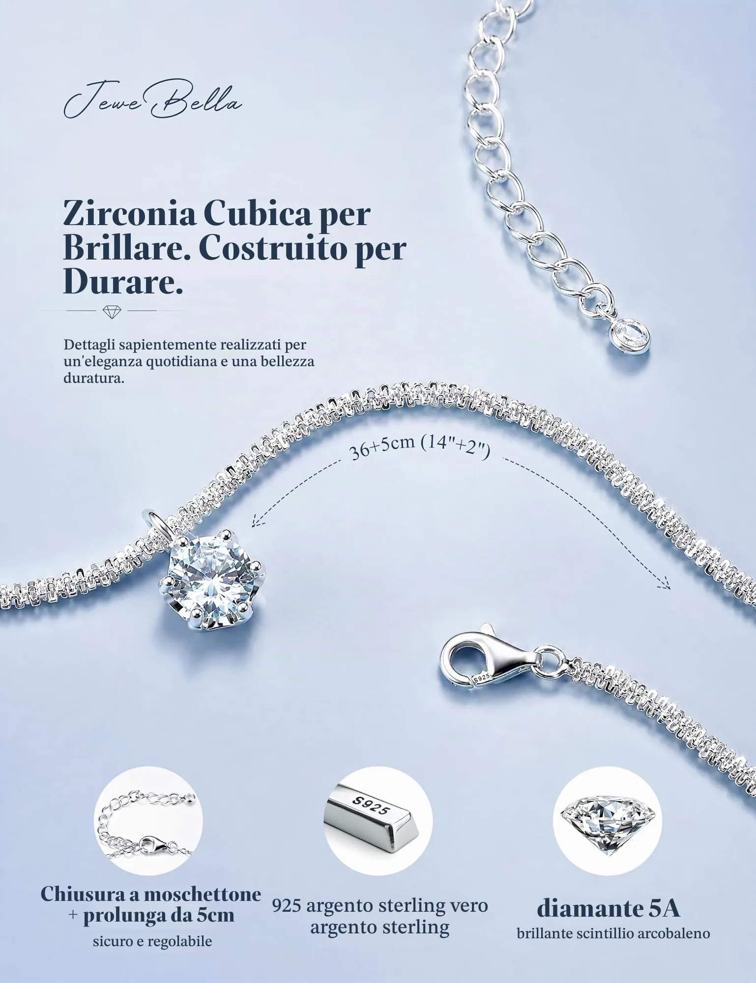 JeweBella Punto Luce Collana Placcato in Argento 925 Donna Ragazza - immagine 2