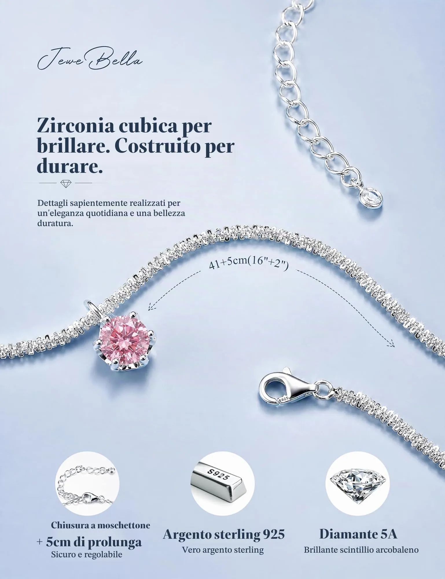 JeweBella Punto Luce Collana Placcato in Argento 925 Donna Ragazza - immagine 2