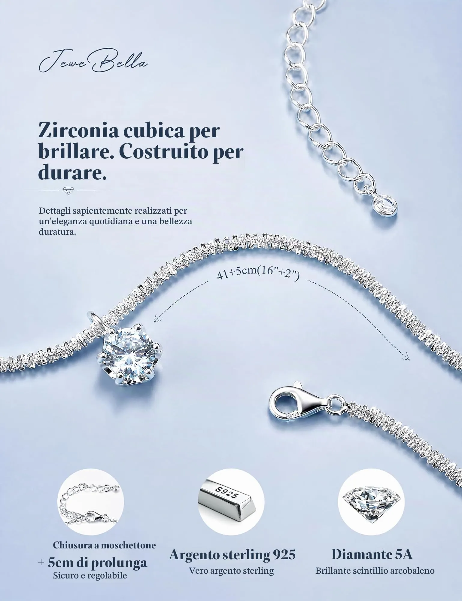 JeweBella Punto Luce Collana Placcato in Argento 925 Donna Ragazza - immagine 2