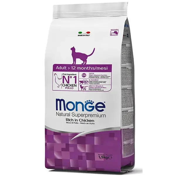 Monge Natural Superpremium Adult Cat Ricco in Pollo 1,5 kg - Croccantini per gatti - immagine 1