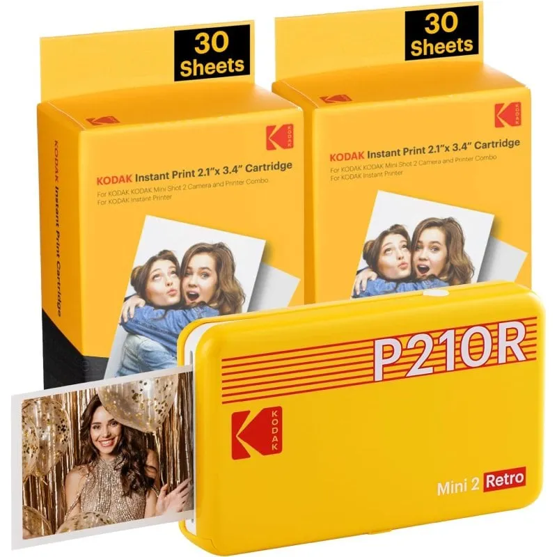 Stampante fotografica Bluetooth Kodak Mini 2 Retro P210R gialla + carta 60 foto - immagine 1