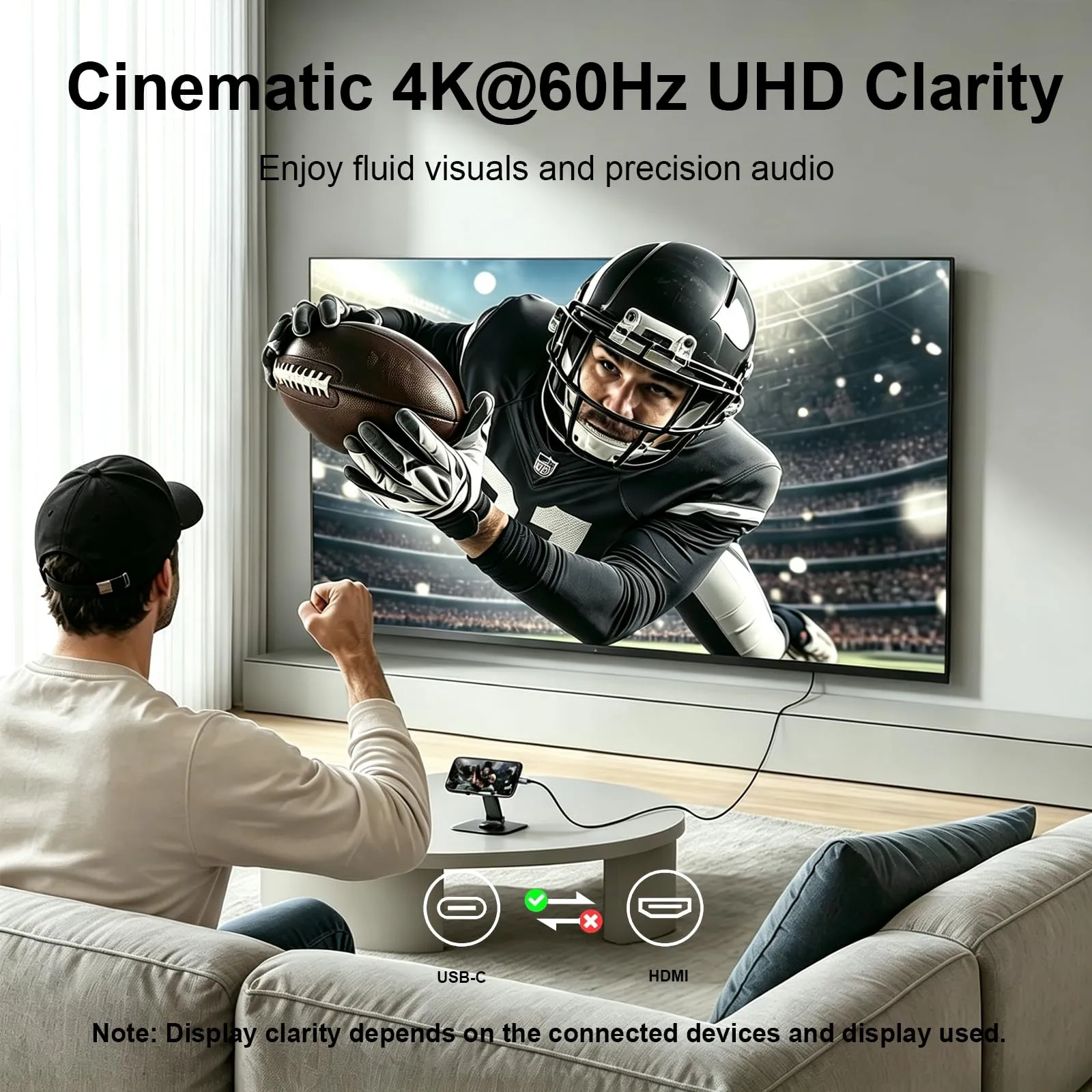 Cavo USB C HDMI 4K@60Hz 2M, Cavo Tipo C a HDMI UHD, Thunderbolt 4/3 a HDMI Compatible con iPhone 17/16/15, MacBook Pro/Air, iMac, iPad, Galaxy S25/S24/S23, Surface, Dell, HP, Chromebook - immagine 2