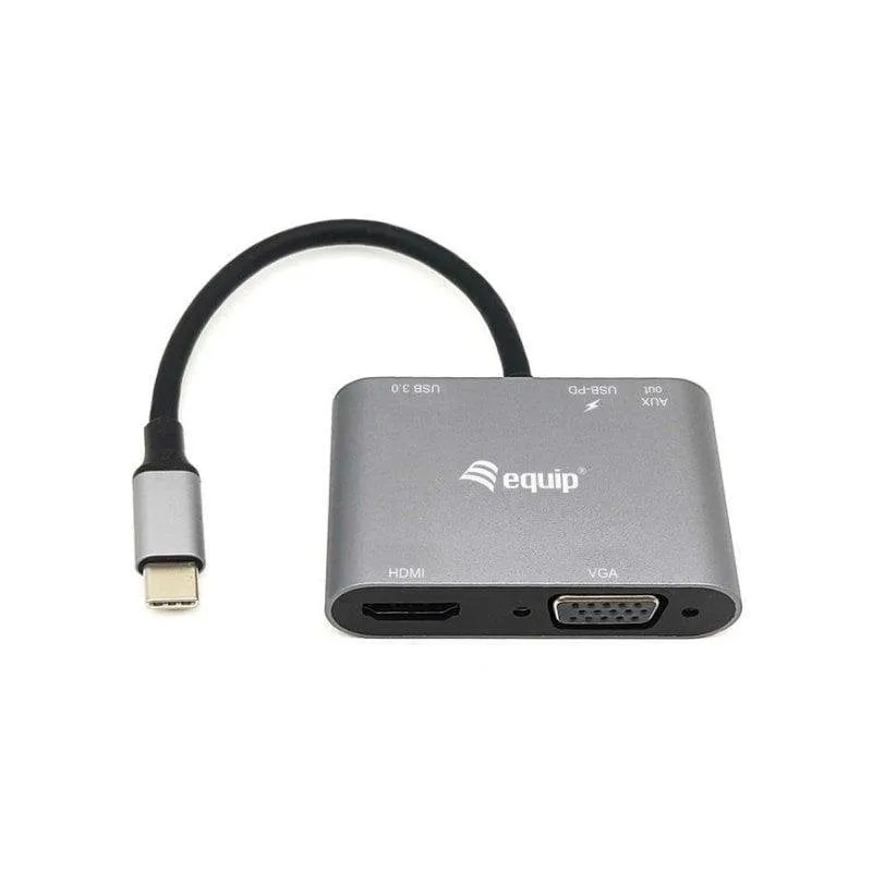 Adattatore USB-C Equip 133483 5 in 1 HDMI 4K VGA USB 3.0 PD 100W Nero - immagine 1