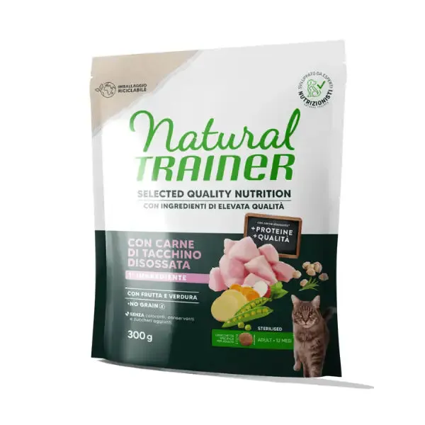 Natural Trainer Selected Quality Adult Cat Sterilised Grain Free Tacchino 300 gr - Croccantini per gatti - immagine 1