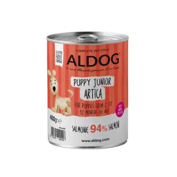 Aldog Super Premium Puppy e Junior All Breeds 400 gr Salmone - confezione da 6 pezzi - Cibo umido per cani - immagine 1