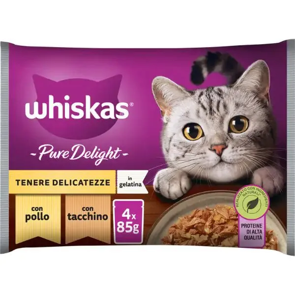 Whiskas Pure Delight ricette in gelatina Multipack 4 pezzi da 85 gr Selezione Delicata - immagine 1