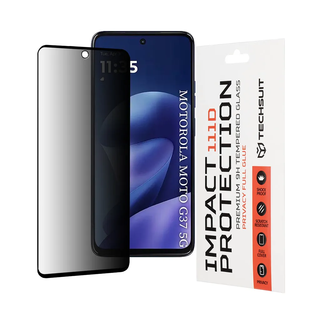 Pellicola protettiva per schermo Privacy Techsuit per Motorola Moto G47 / G37 Power / G37, Vetro temperato, Full Glue, 111D - immagine 1