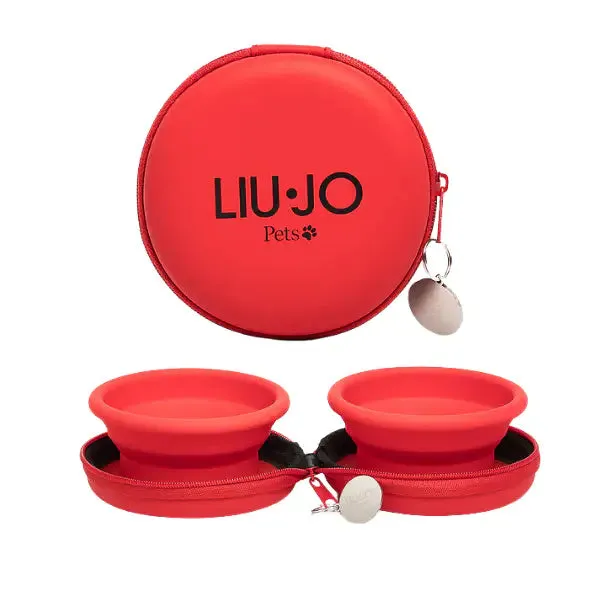 Ciotola doppia da viaggio in pratica custodia Ø10 cm Liu Jo Pets Rosso - immagine 1