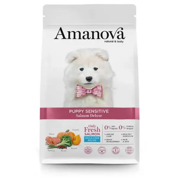 Amanova Puppy Sensitive Salmone Deluxe Grain Free 2 kg - Croccantini per cani - immagine 1