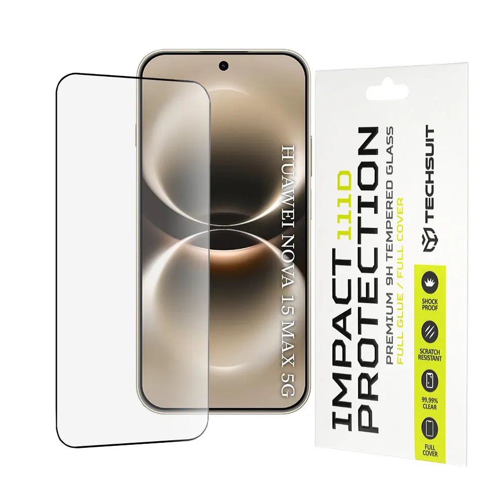 Pellicola protettiva per schermo Techsuit per Huawei nova 15 Max, Vetro temperato, Full Glue, 111D, Nero - immagine 1