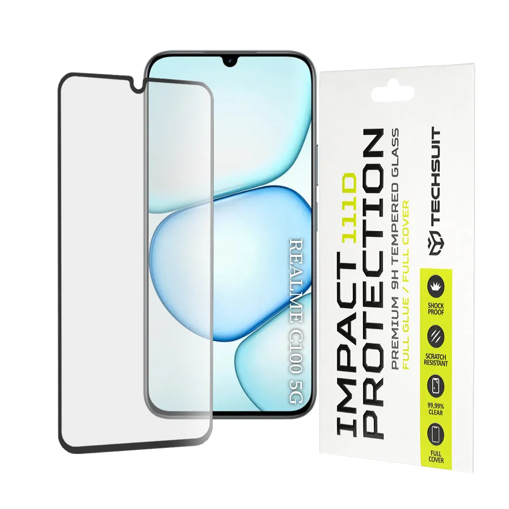 Pellicola protettiva per schermo Techsuit per Realme C100 5G, Vetro temperato, Full Glue, 111D, Nero - immagine 1