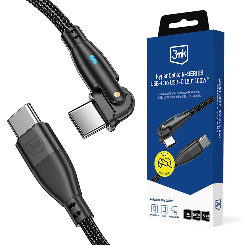 Cavo Dati e Ricarica USB-C - USB-C 3MK Hyper N Angolato, 100W, 1m, Nero - immagine 1