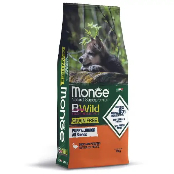 Monge BWild Grain Free Puppy/Junior con Anatra e Patate 12 kg - Croccantini per cani - immagine 1