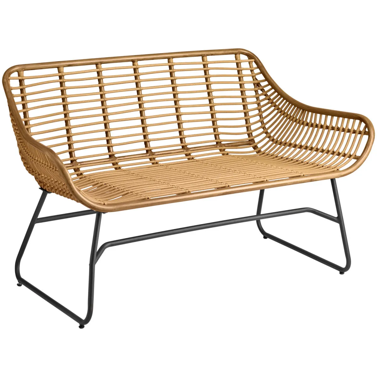 VEGA Divano da esterno Tomeo 2 posti; 134x73x82 cm (LxPxH); seduta marrone chiaro, struttura nero - immagine 1
