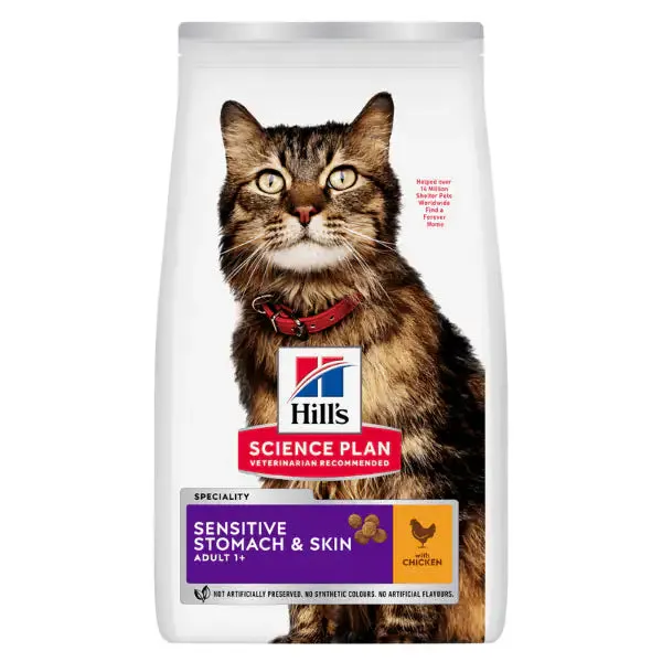 Hill's Science Plan Adult Sensitive Stomach & Skin Alimento per gatti con Pollo 1,5 kg - Croccantini per gatti - immagine 1