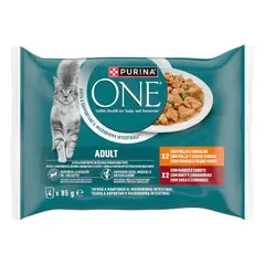 Purina One Cat Adult filettini in salsa multipack 4x85 gr 2 x Pollo e Fagiolini 2 x Manzo e Carote - immagine 1