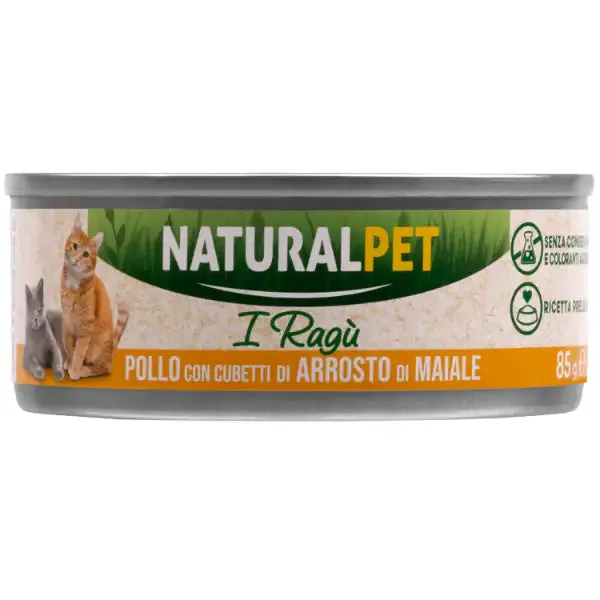 NaturalPet Cat Adult Deliziosi Ragù di carne 85 gr Pollo con cubetti di arrosto di maiale - confezione da 6 pezzi - immagine 1
