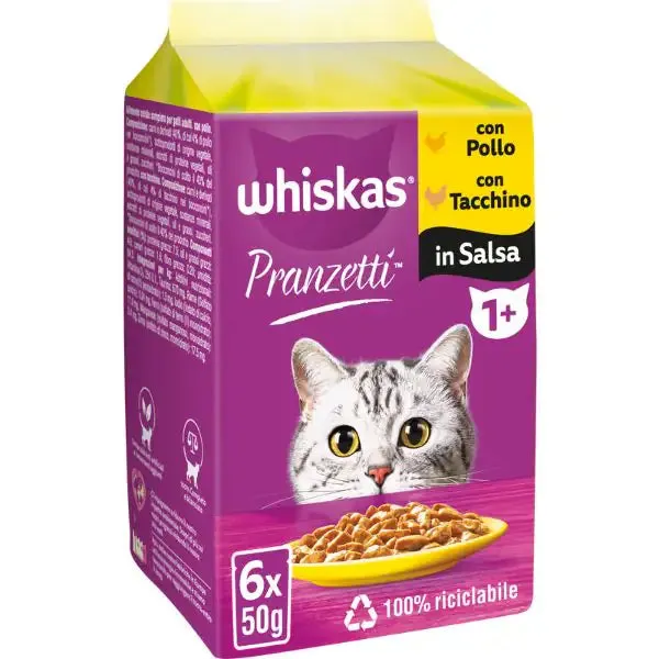 Whiskas Adult Pranzetti in salsa Multipack 6x50 gr Carni Bianche - immagine 1