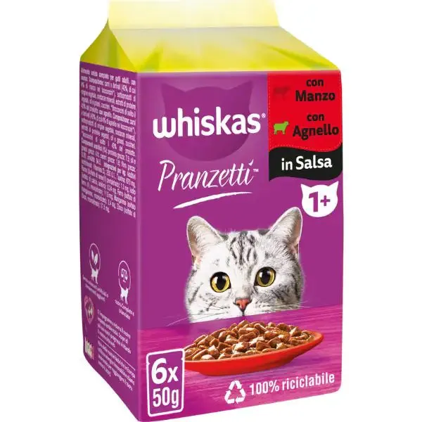 Whiskas Adult Pranzetti in salsa Multipack 6x50 gr Carni Miste - immagine 1