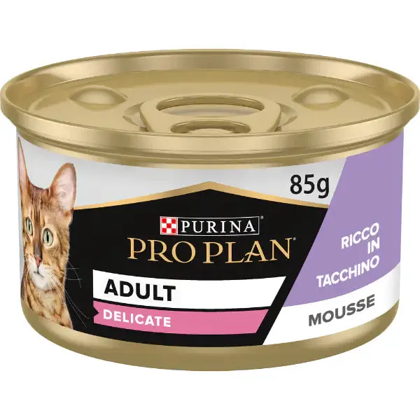 Purina Pro Plan Adult Delicate Umido Gatti Mousse Tacchino 85 g 85 gr - confezione da 24 pezzi - Cibo umido per gatti - immagine 1