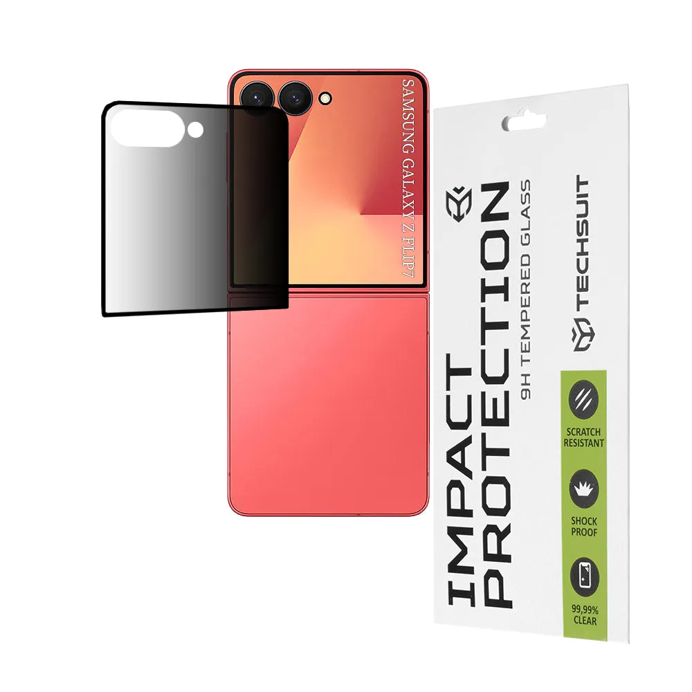 Pellicola protettiva per schermo esterno Privacy Techsuit per Samsung Galaxy Z Flip7 F766, vetro temperato, Full Glue, 111D - immagine 1