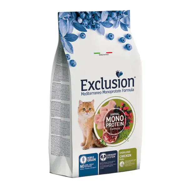 Exclusion Mediterraneo Cat Sterilizzato Pollo 12 kg - Cibo monoproteico gatto - immagine 1
