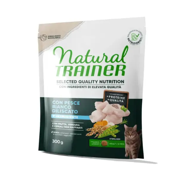 Natural Trainer Selected Quality Adult Cat Sterilised Grain Free Pesce Bianco 300 gr - Croccantini per gatti - immagine 1