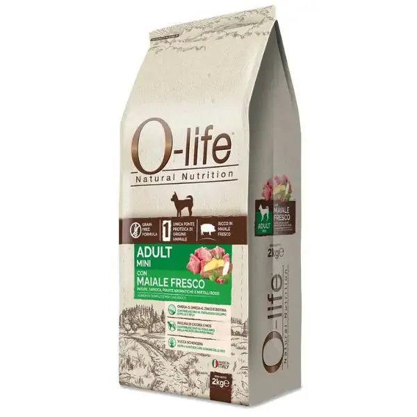 O-life Dog Grain Free Adult Mini Maiale fresco e Patate 2 kg - Croccantini per cani - immagine 1
