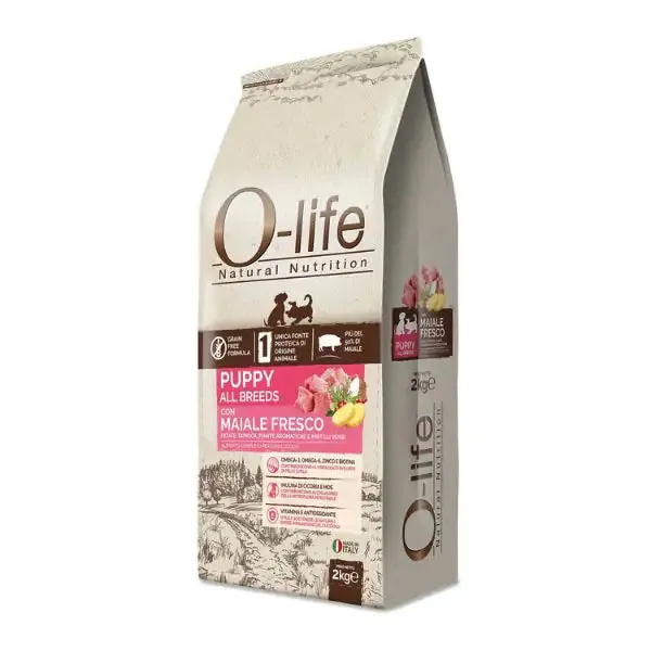 O-life Dog Grain Free Puppy All Breeds Maiale fresco e Patate 2 kg - Croccantini per cani - immagine 1